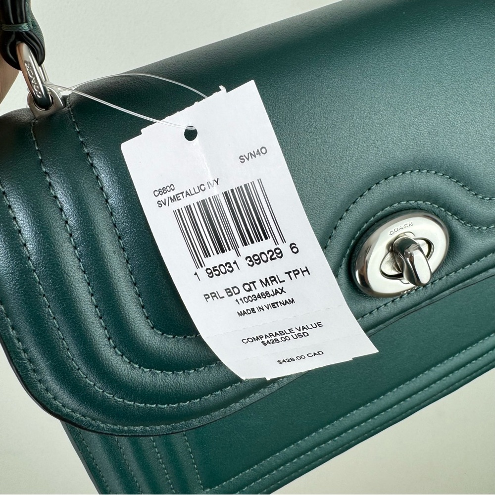 Coach Marlie Top Handle Satchel w/ Border Quilting Leather in Metallic Green - Picture 5 of 11